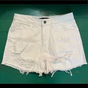High waisted white jean shorts